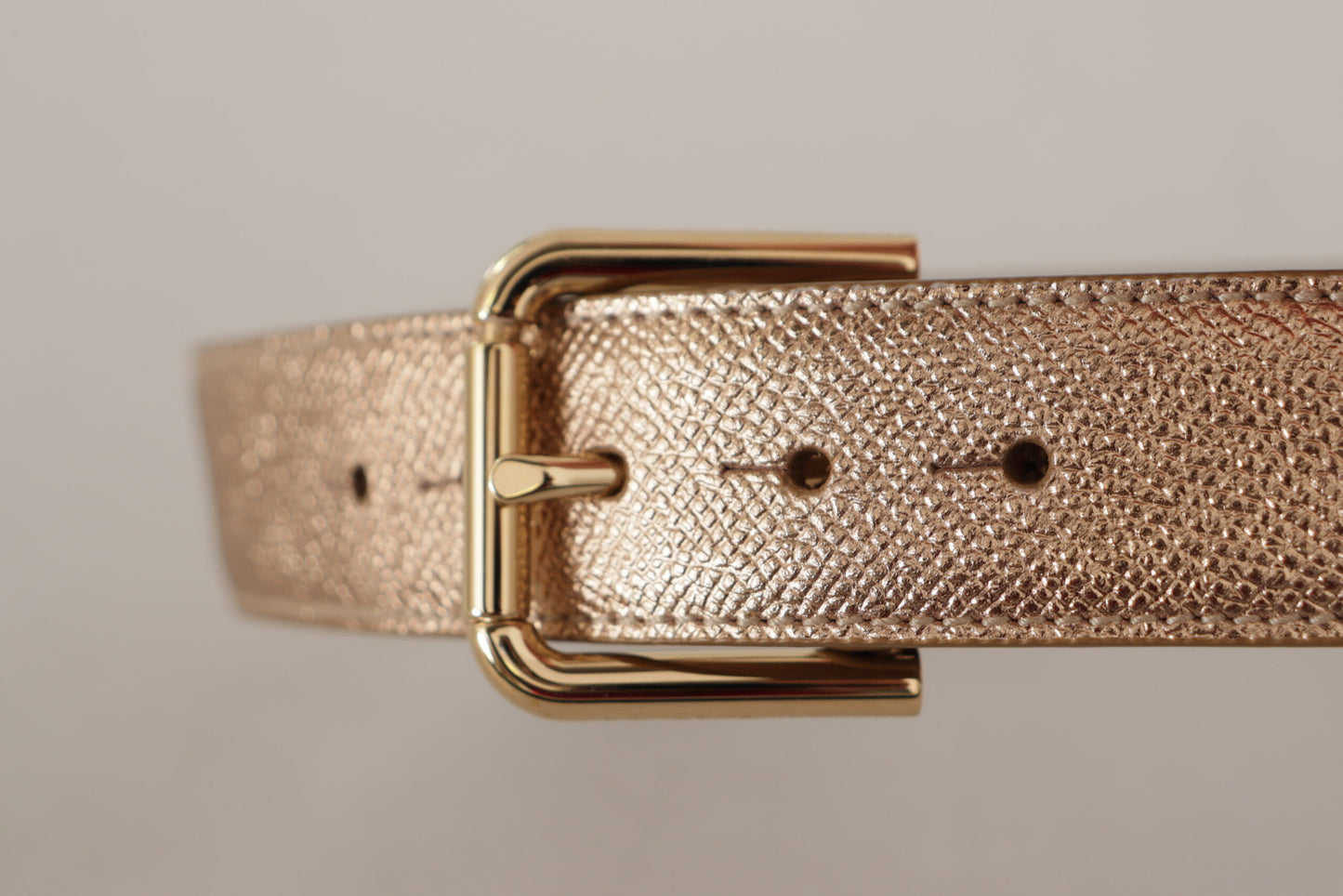 Rose Gold Leather Metallic Tone Metal Buckle Belt