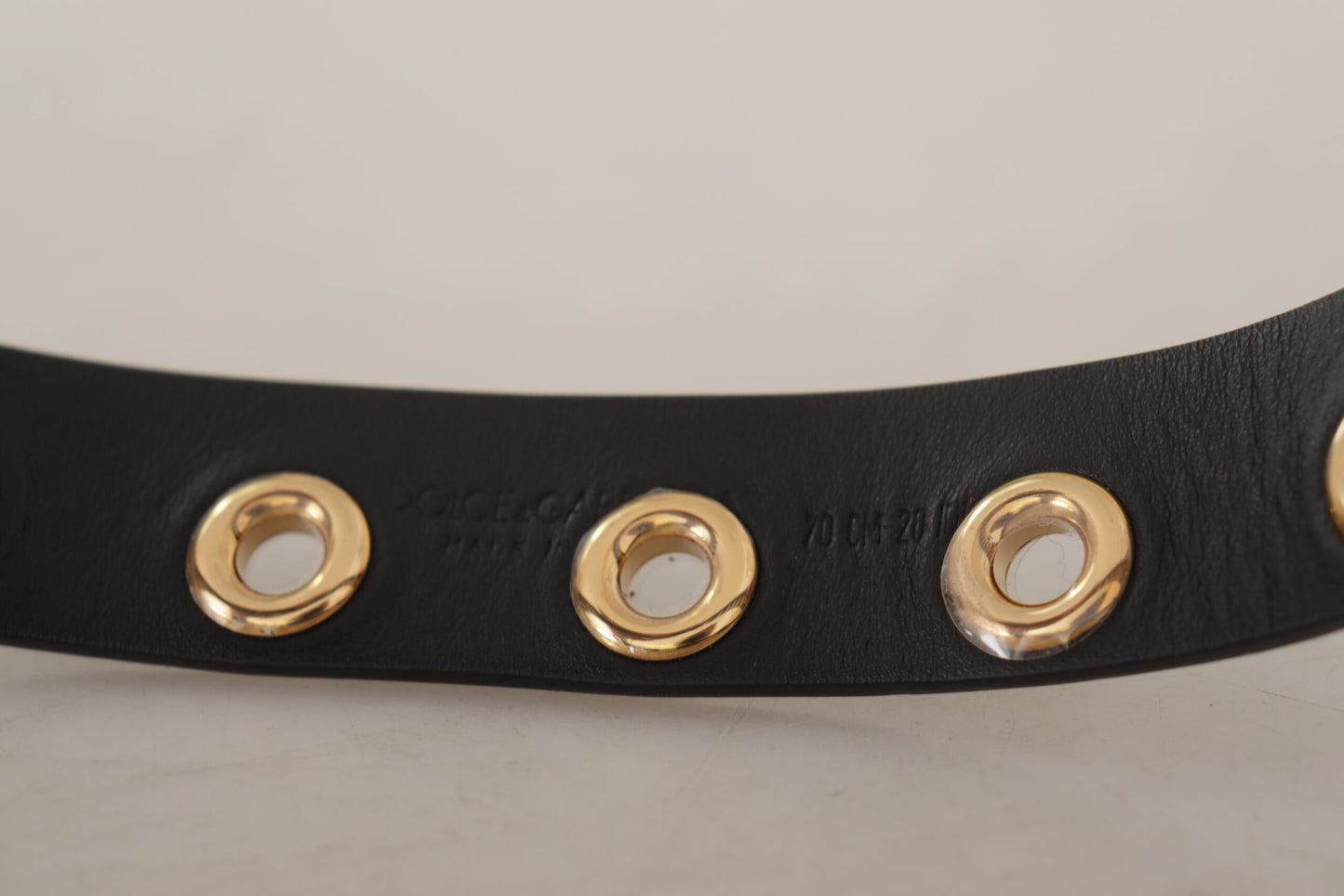 Black Leather Eyelet Silver Tone Metal Buckle Belt