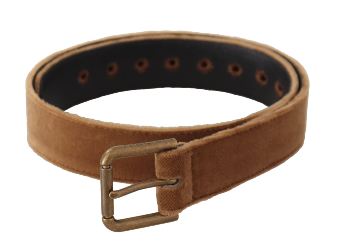 Brown Velvet Bronze Vintage Logo Metal Buckle Belt