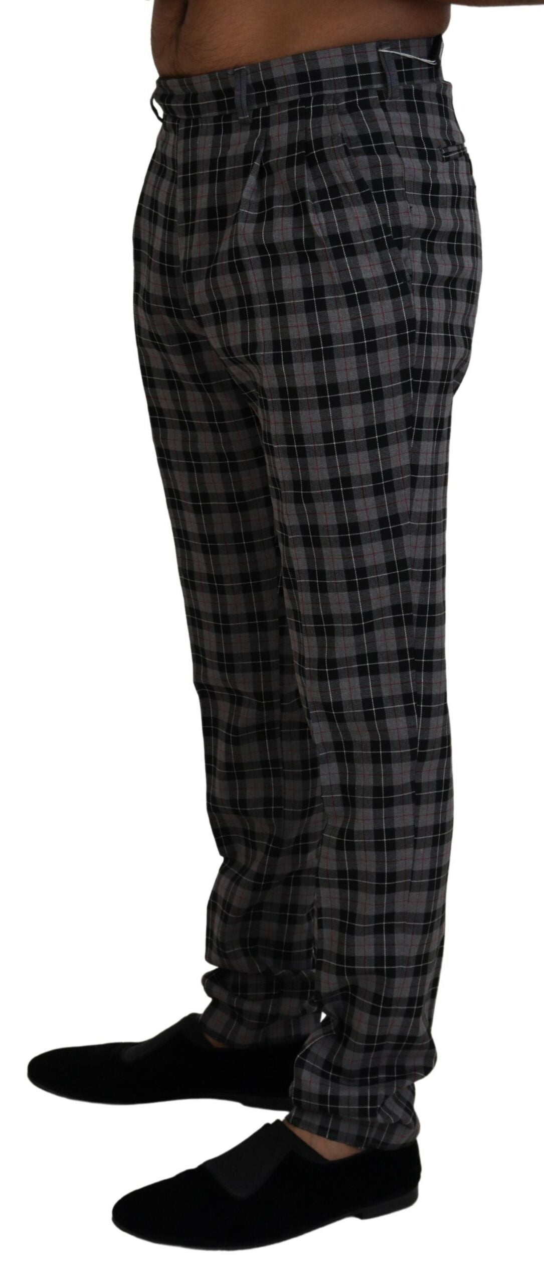 Gray Checkered Slim Fit Men Pants