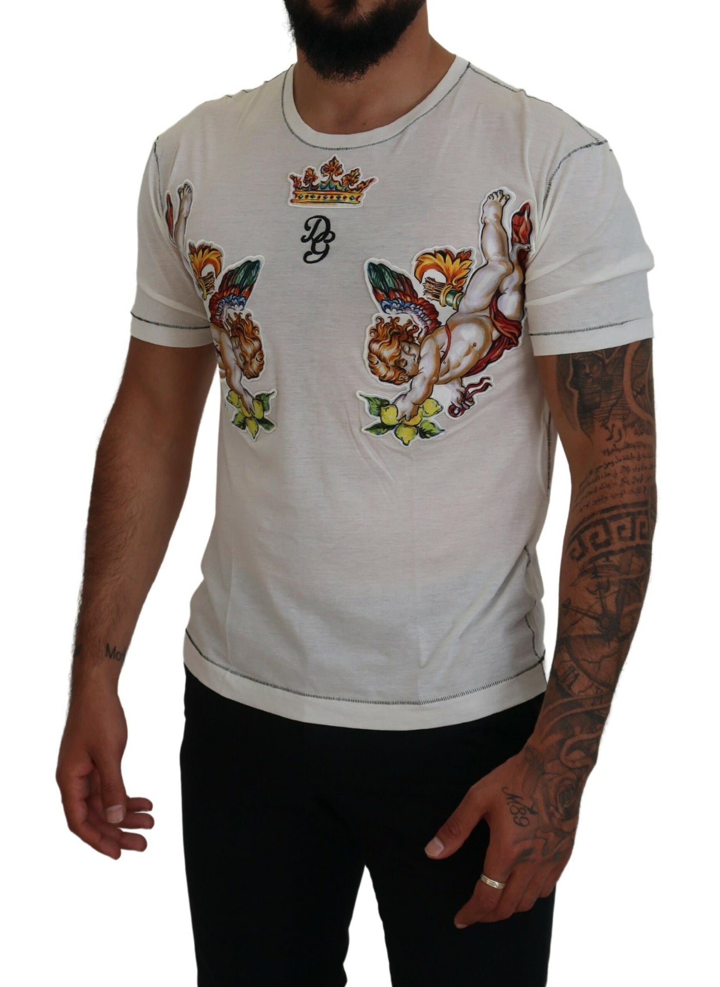 White Printed Short Sleeves Men T-shirt