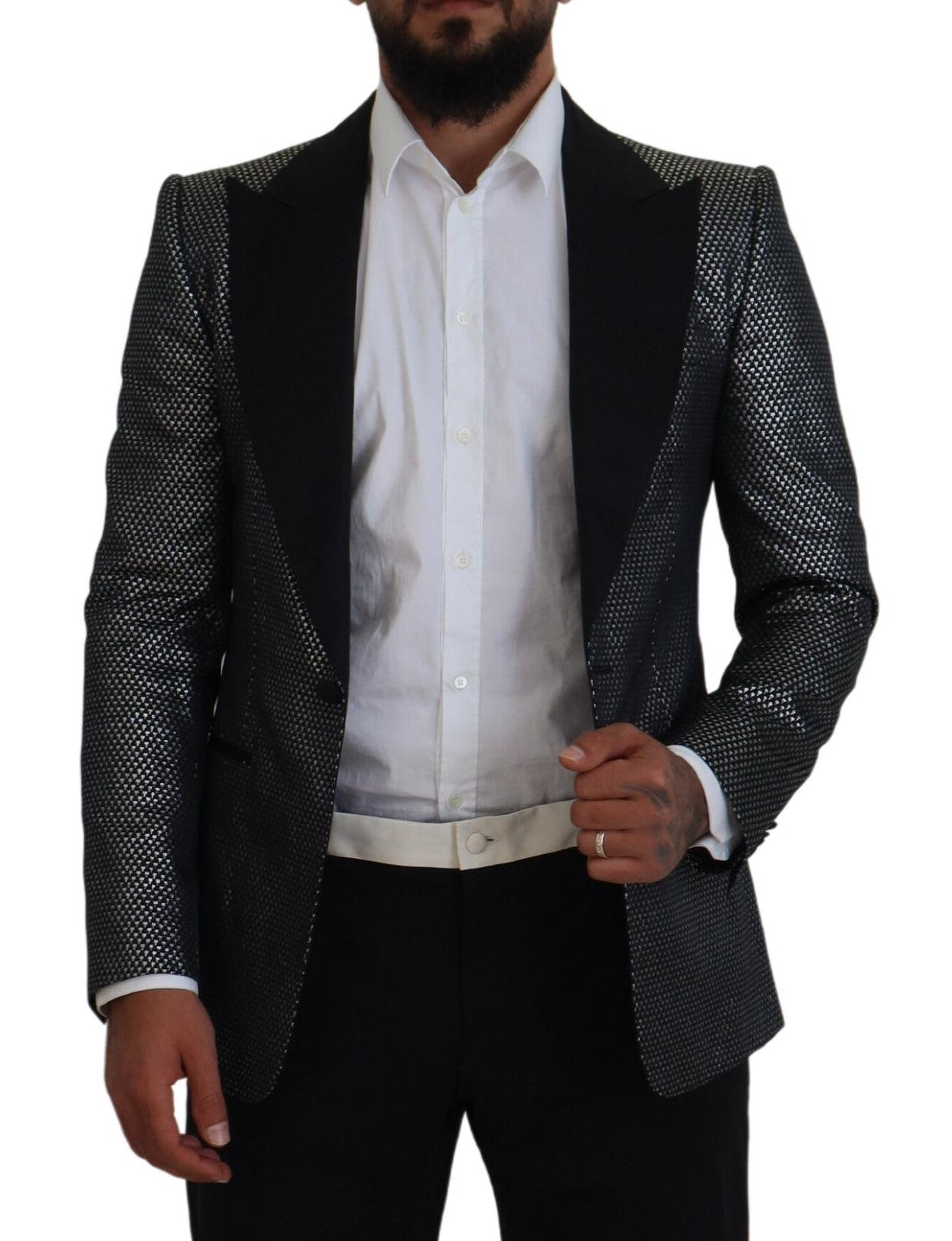 Black Silver Jacquard Slim Fit Jacket Blazer