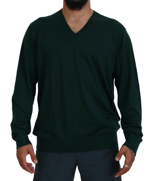 Green Cashmere V-neck Pullover Sweater