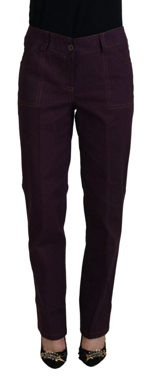Purple Cotton Mid Waist Women Tapered Pants