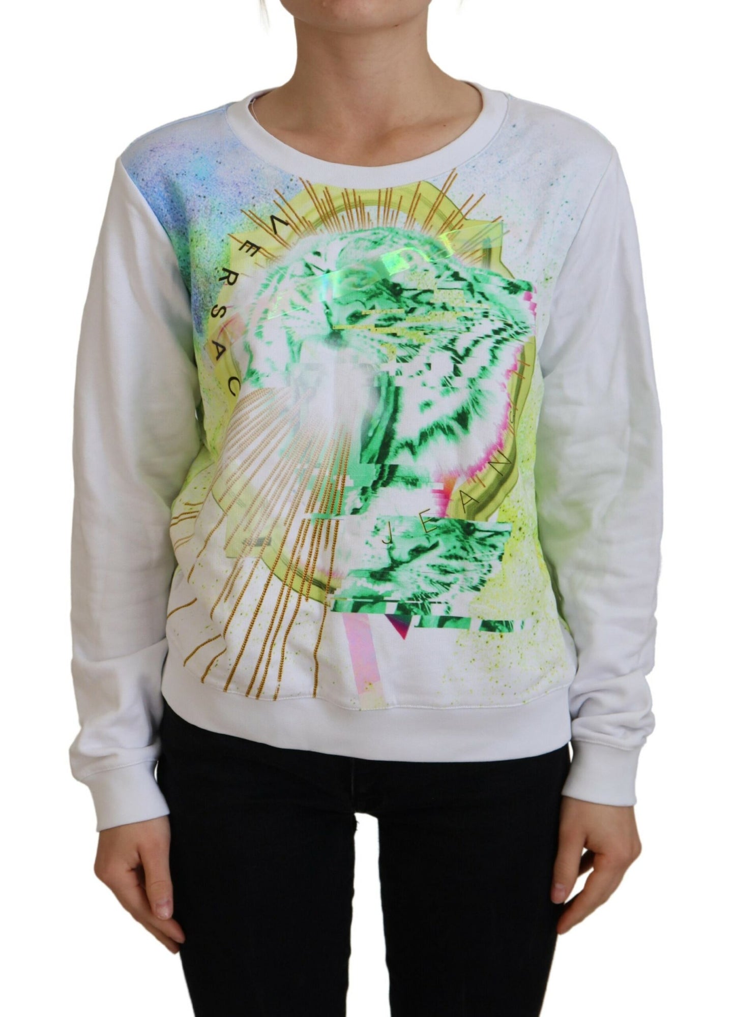 White Graphic Print Long Sleeves Sweater