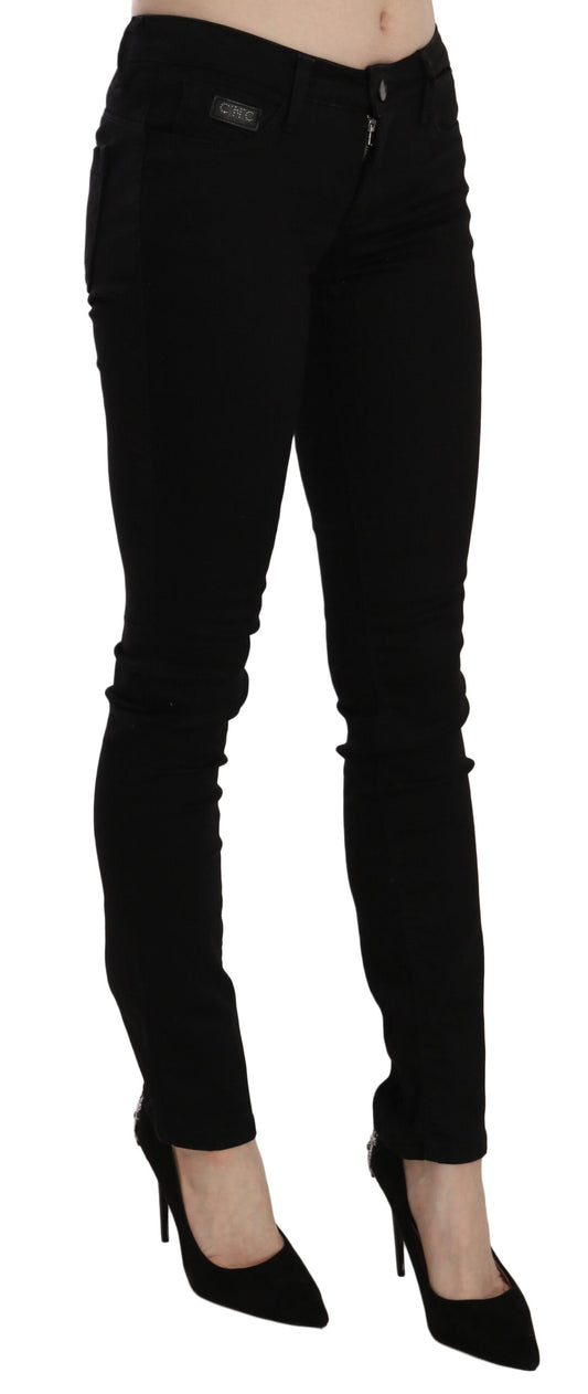 Black Sequined Mid Waist Slim Fit Denim Jeans
