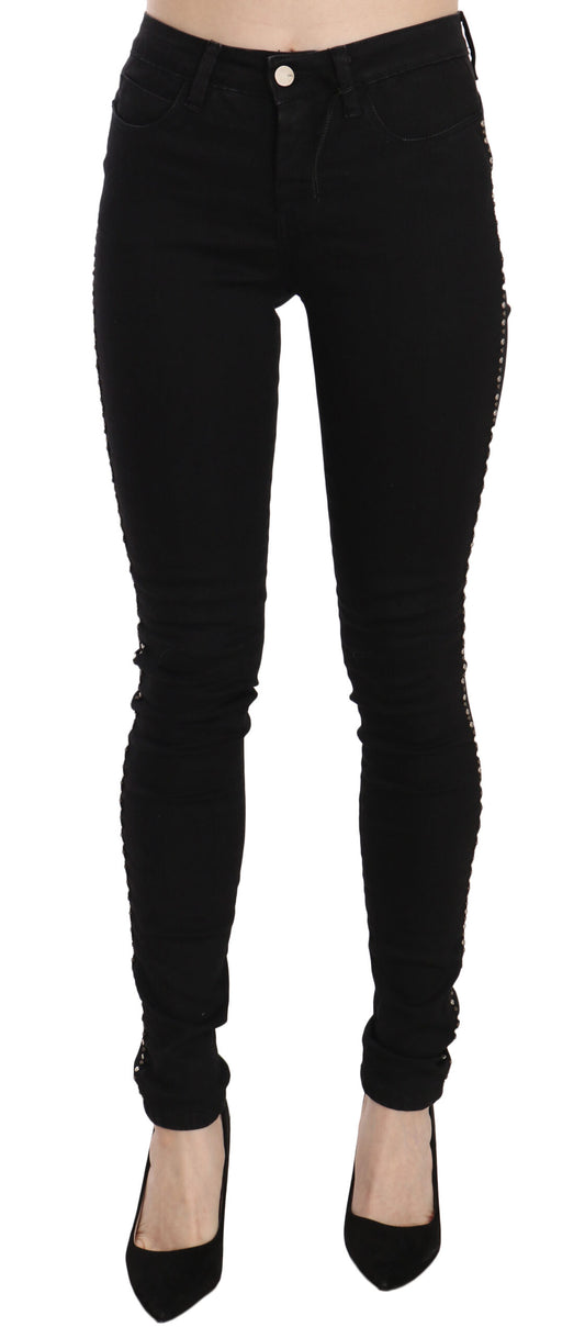 Black Embellished Mid Waist Skinny Denim Jeans