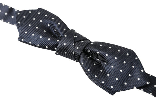 Blue Polka Dot Silk Adjustable Men Neck Papillon Bow Tie