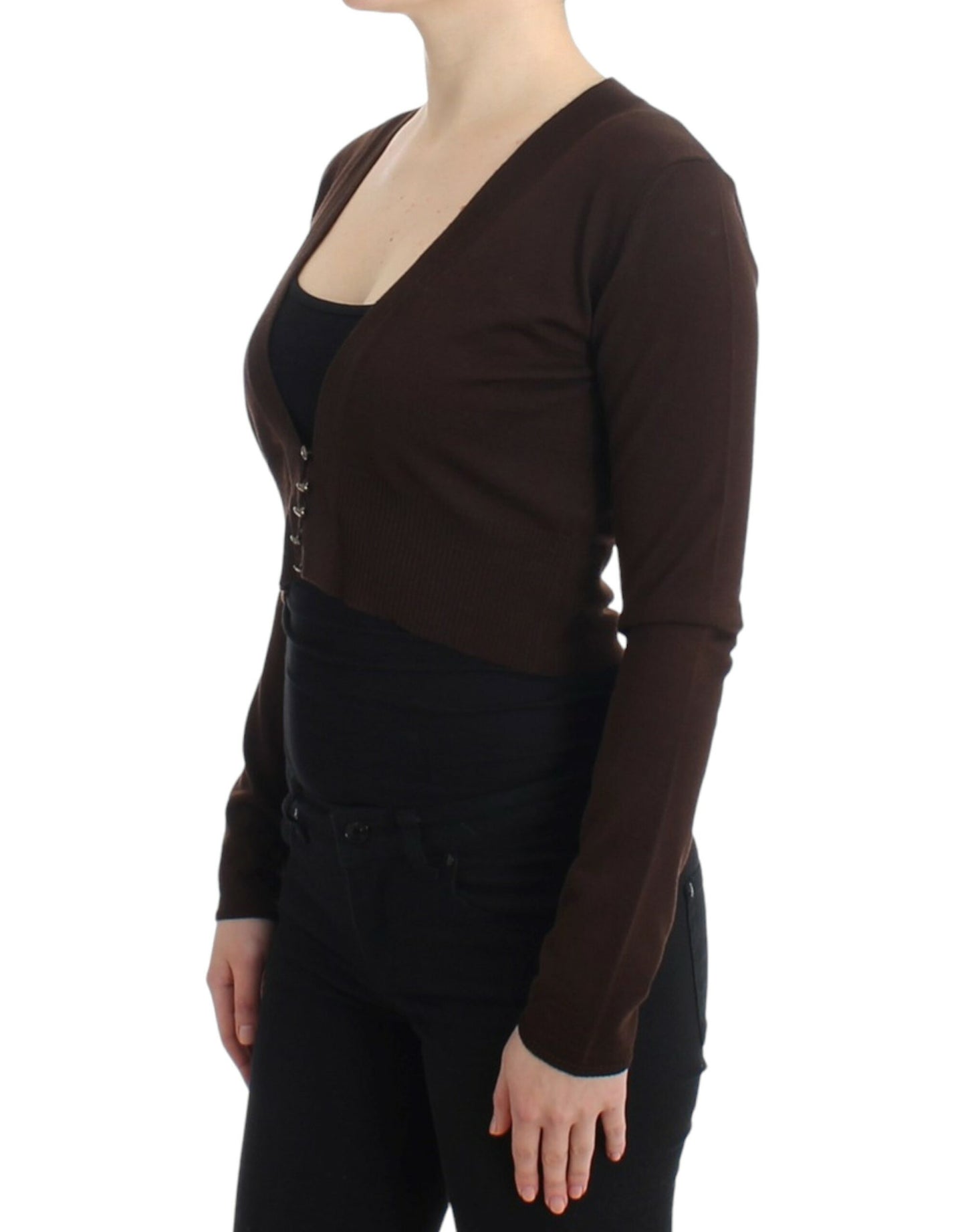 Brown cropped wool cardigan