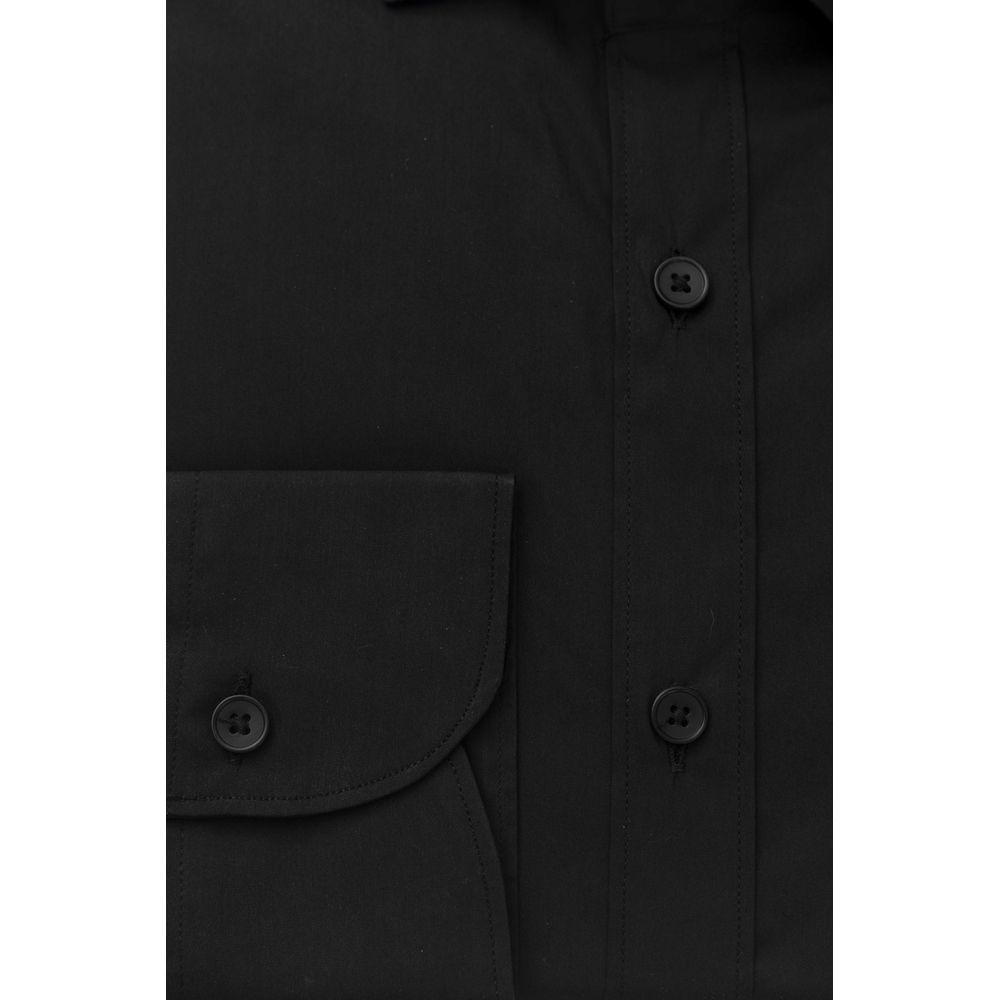 Black Cotton Men's Slim Shirt