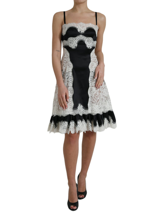 Black White Lace See Through A-Line Sleeveless Dress