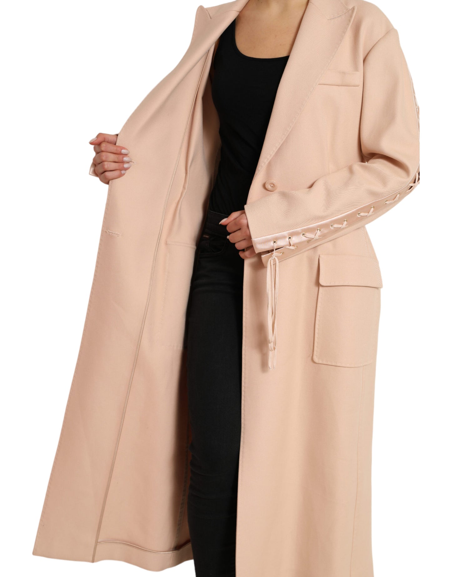 Beige Cotton Single Breasted Long Coat Jacket