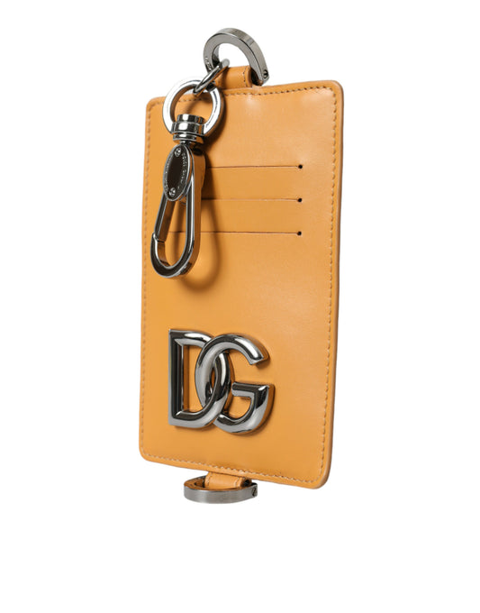Orange Calf Leather Credit Card Holder Clip On Wallet