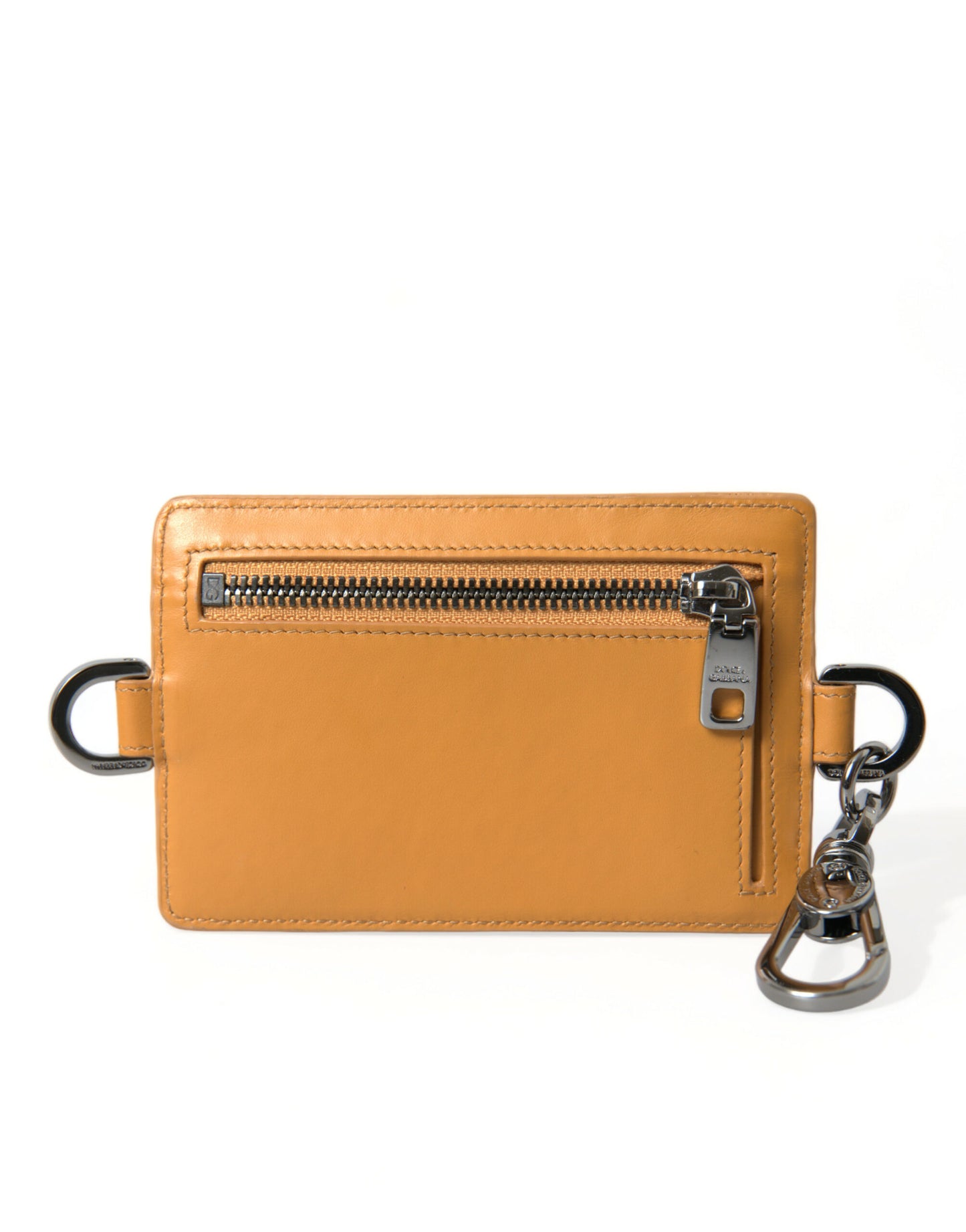Orange Calf Leather Credit Card Holder Clip On Wallet