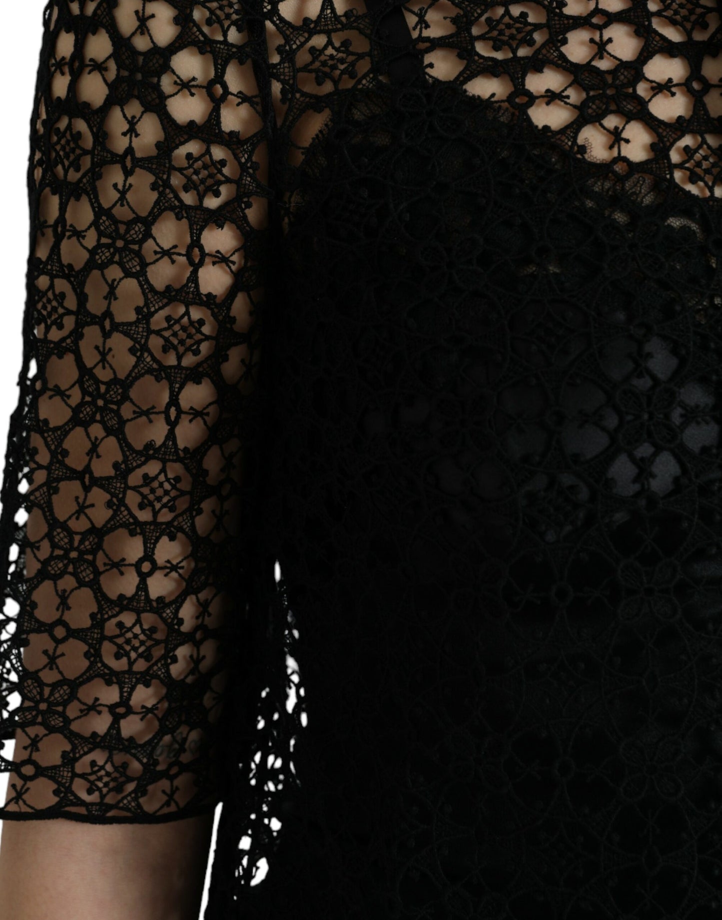 Black Floral Lace Short Sleeves Blouse Top