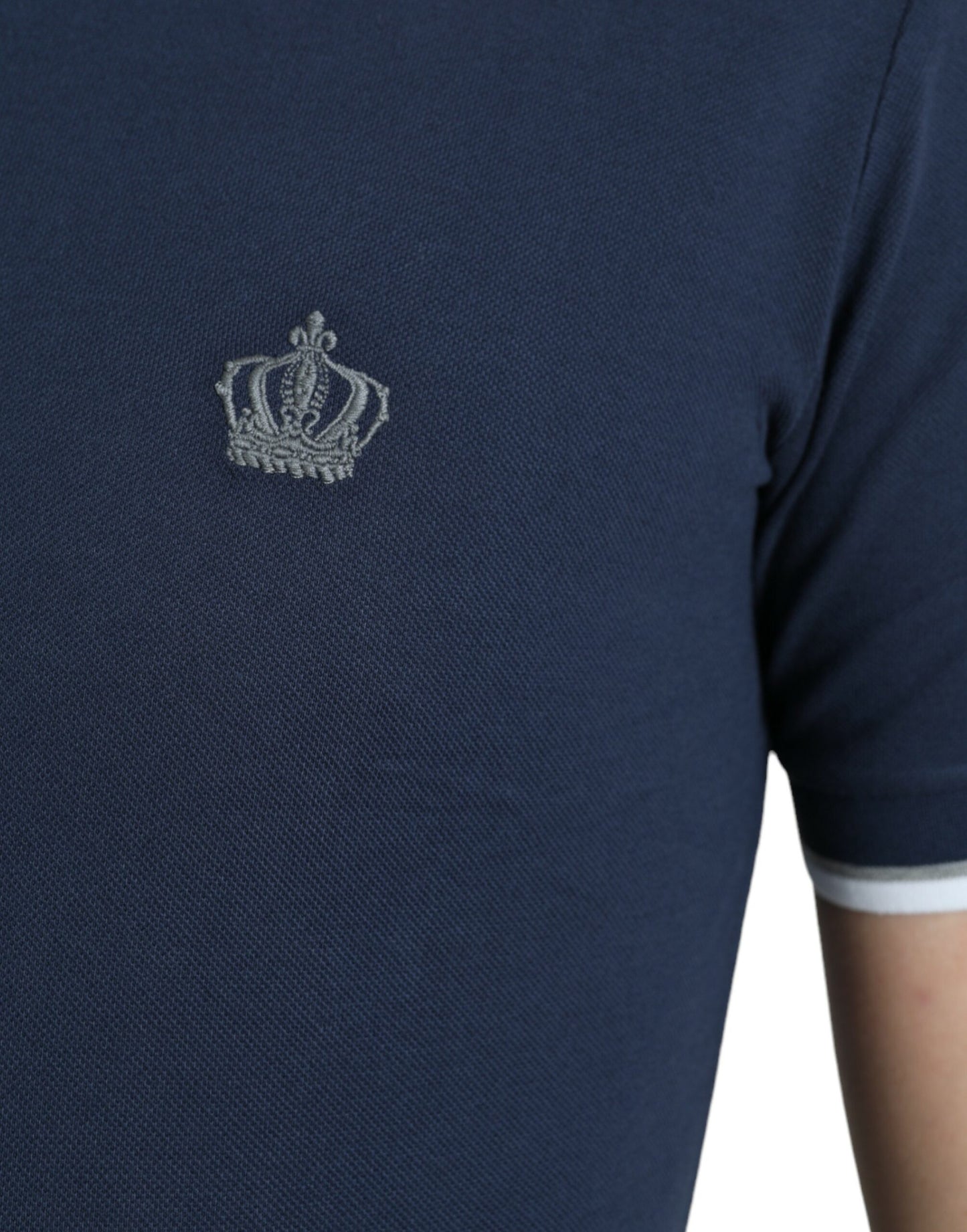 Blue Crown Patch Cotton Collared Men Polo T-shirt