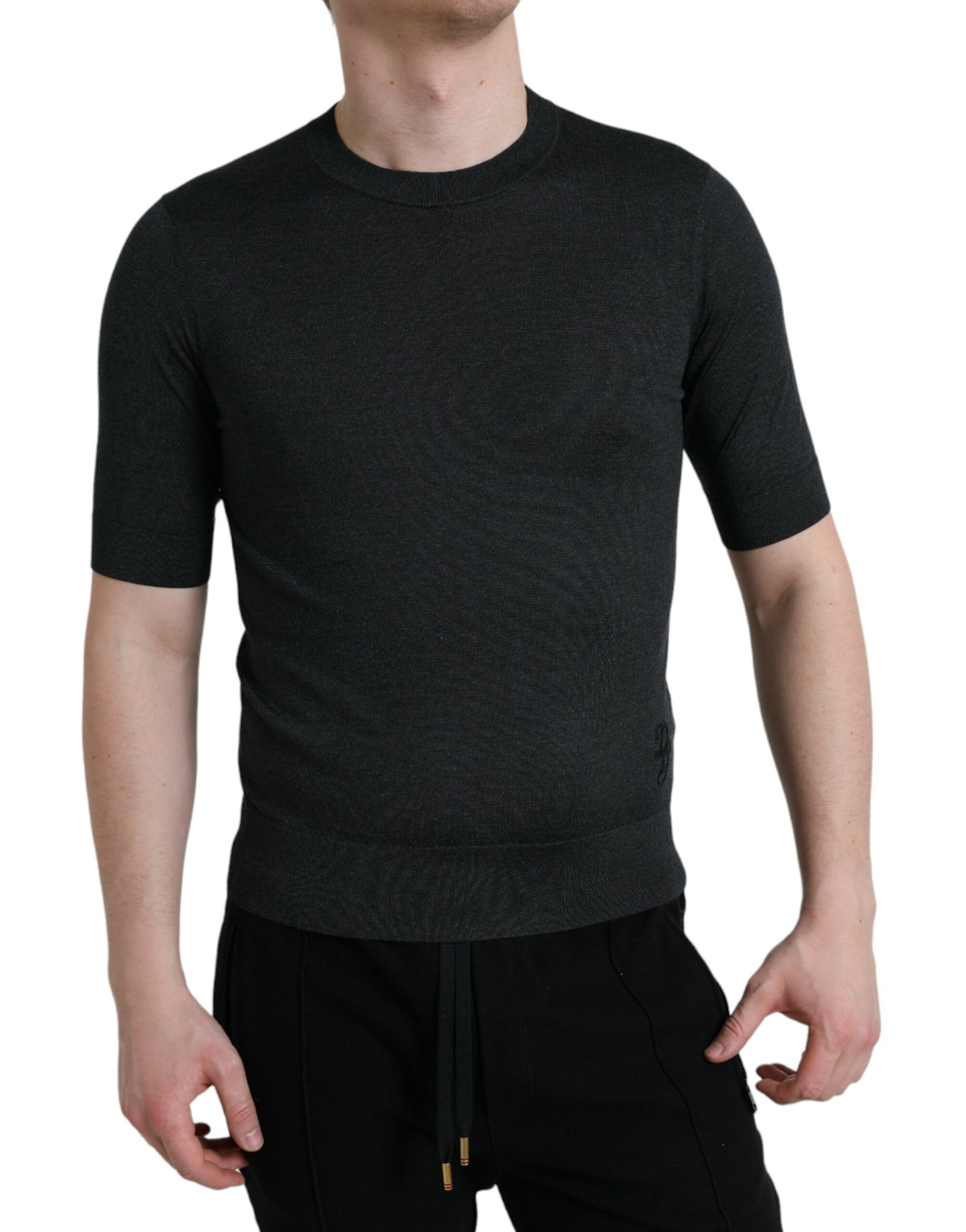 Dark Gray Crew Neck Short Sleeves T-shirt