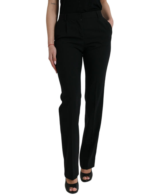 Black Wool Mid Waist Tapered Pants