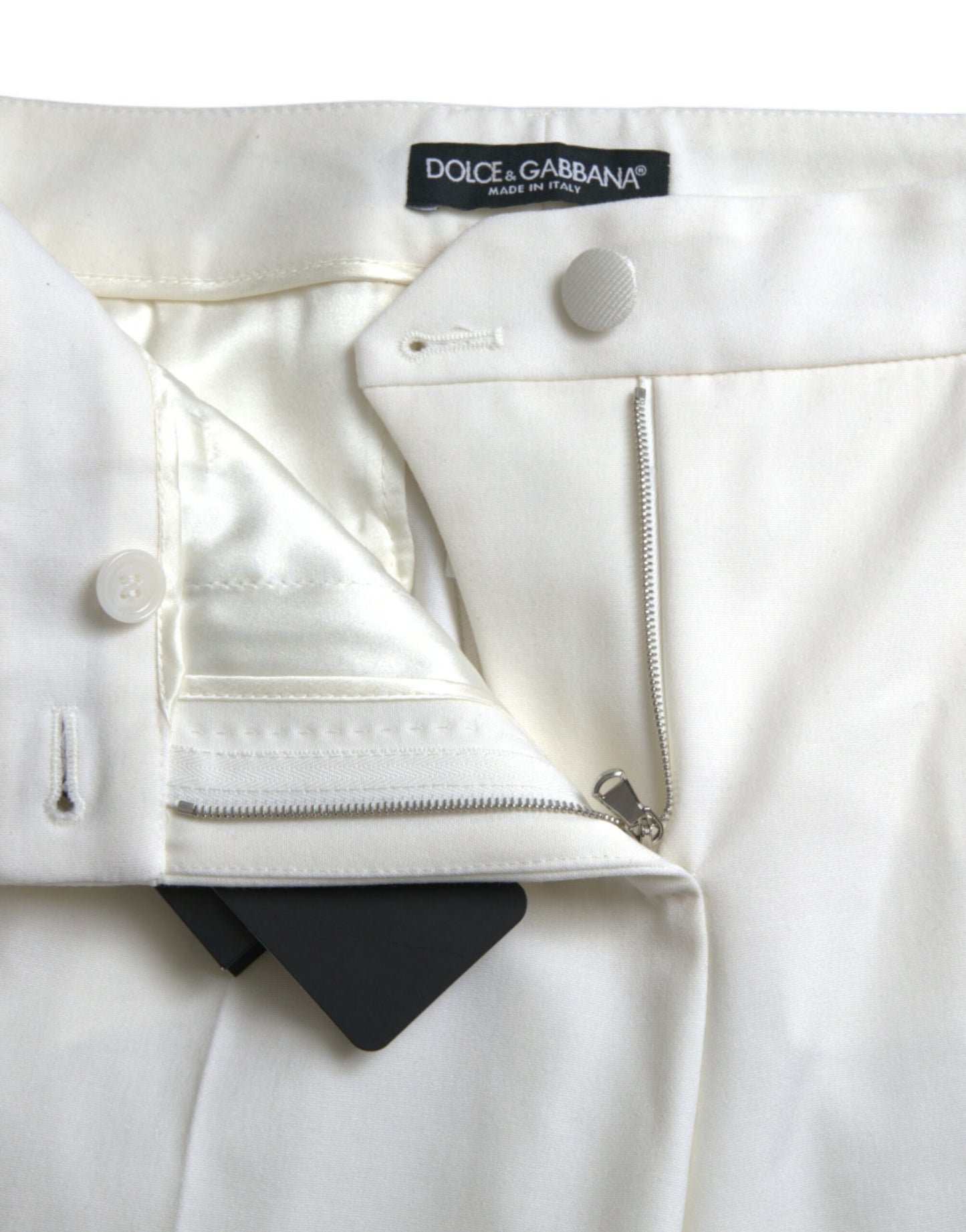 White Wool Mid Waist Tapered Pants