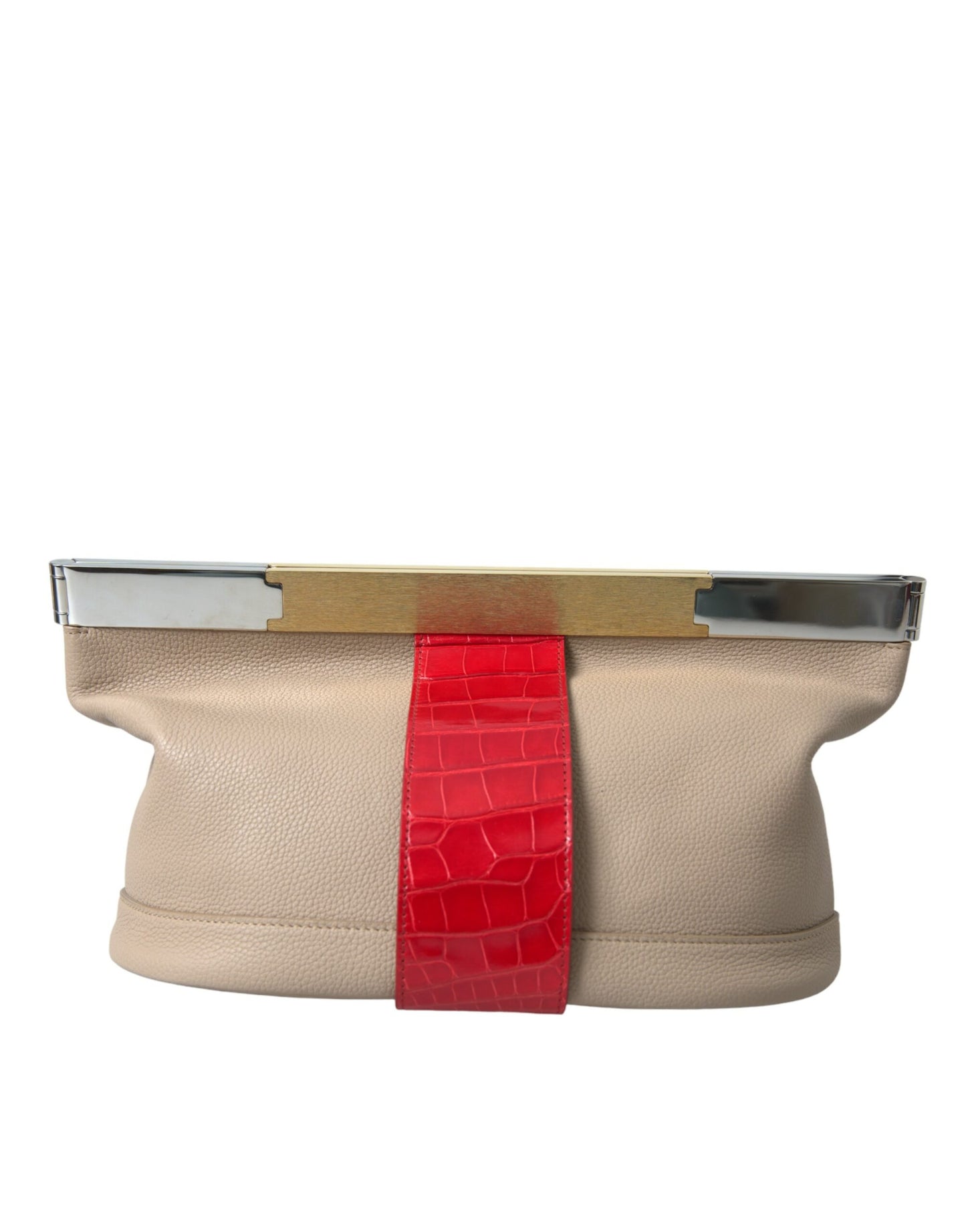 Beige Red Two Tone Exotic Leather Pouch Bag