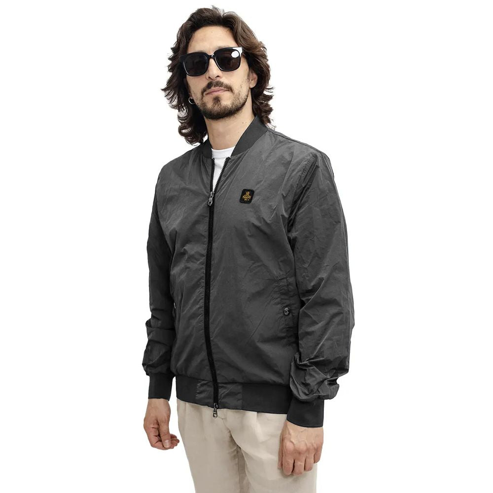 Gray Nylon Men Bomber Jacket
