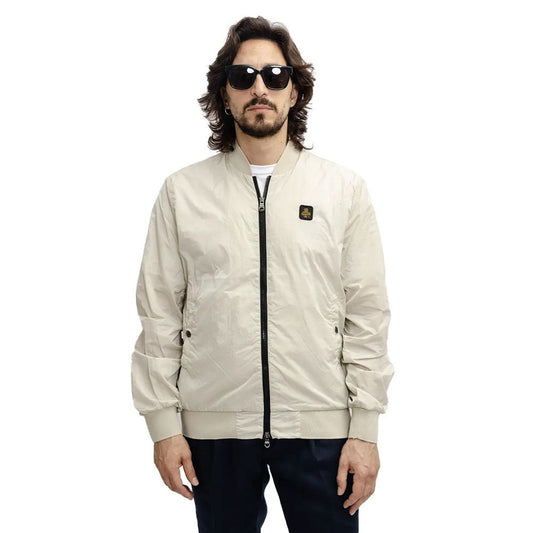 Beige Nylon Men Bomber Jacket