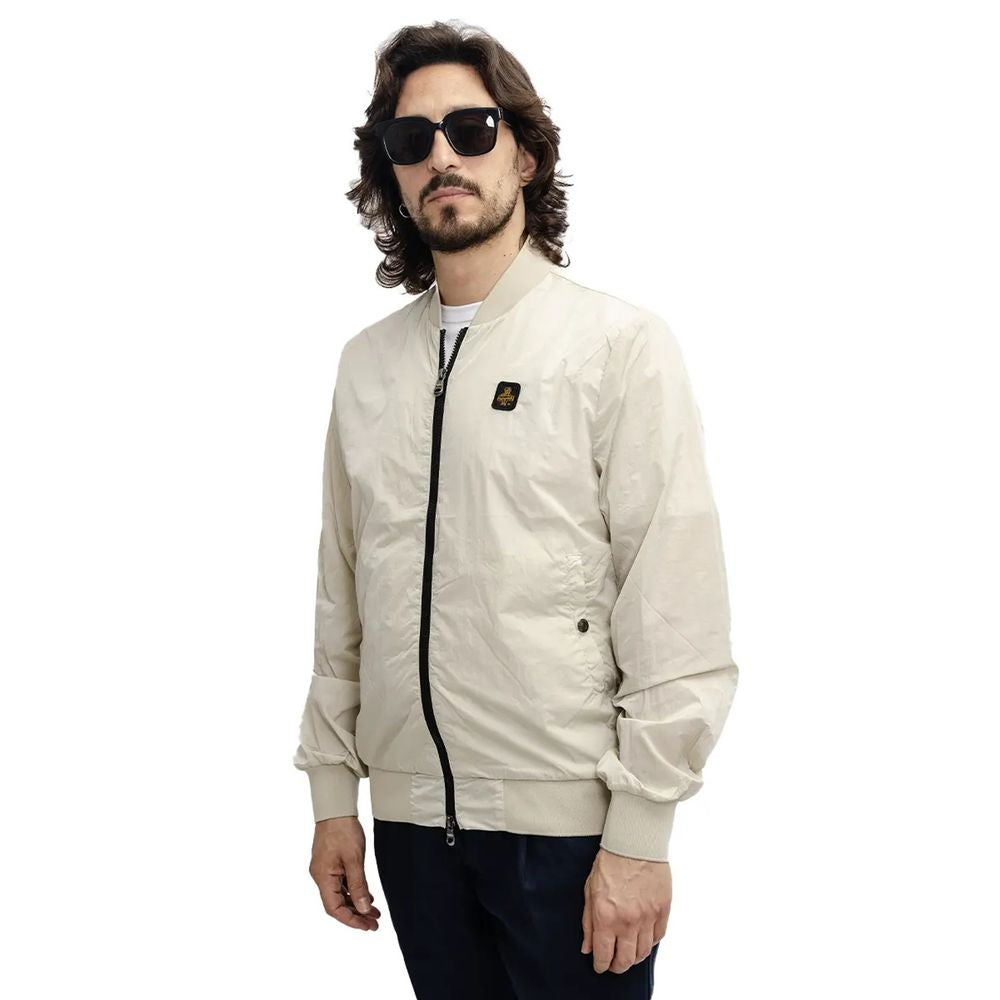 Beige Nylon Men Bomber Jacket