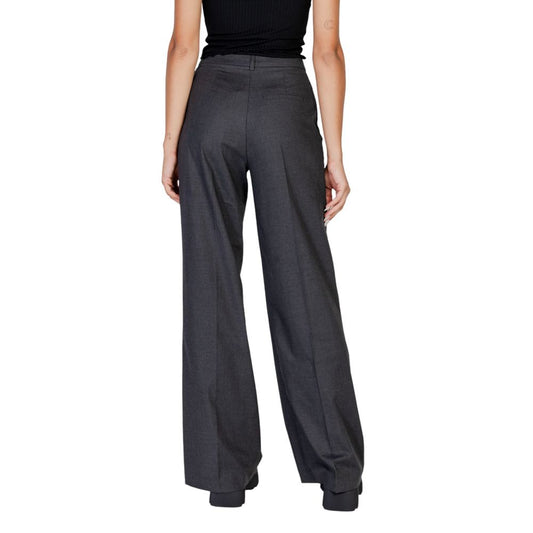 Gray Polyester Casual Pants