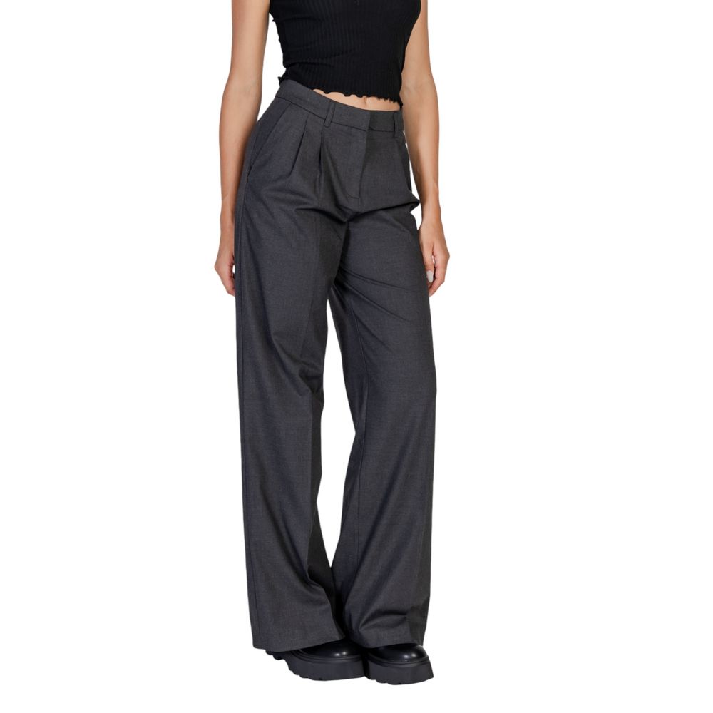 Gray Polyester Casual Pants