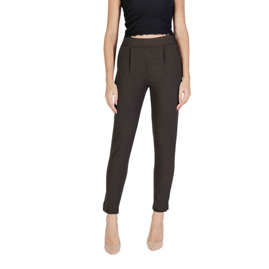 Brown Polyester Casual Pants