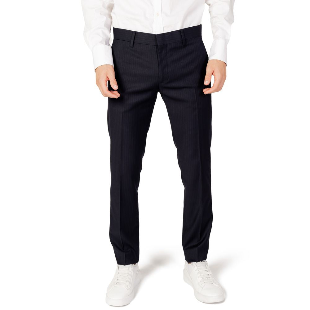 Blue Polyester Dress Pants