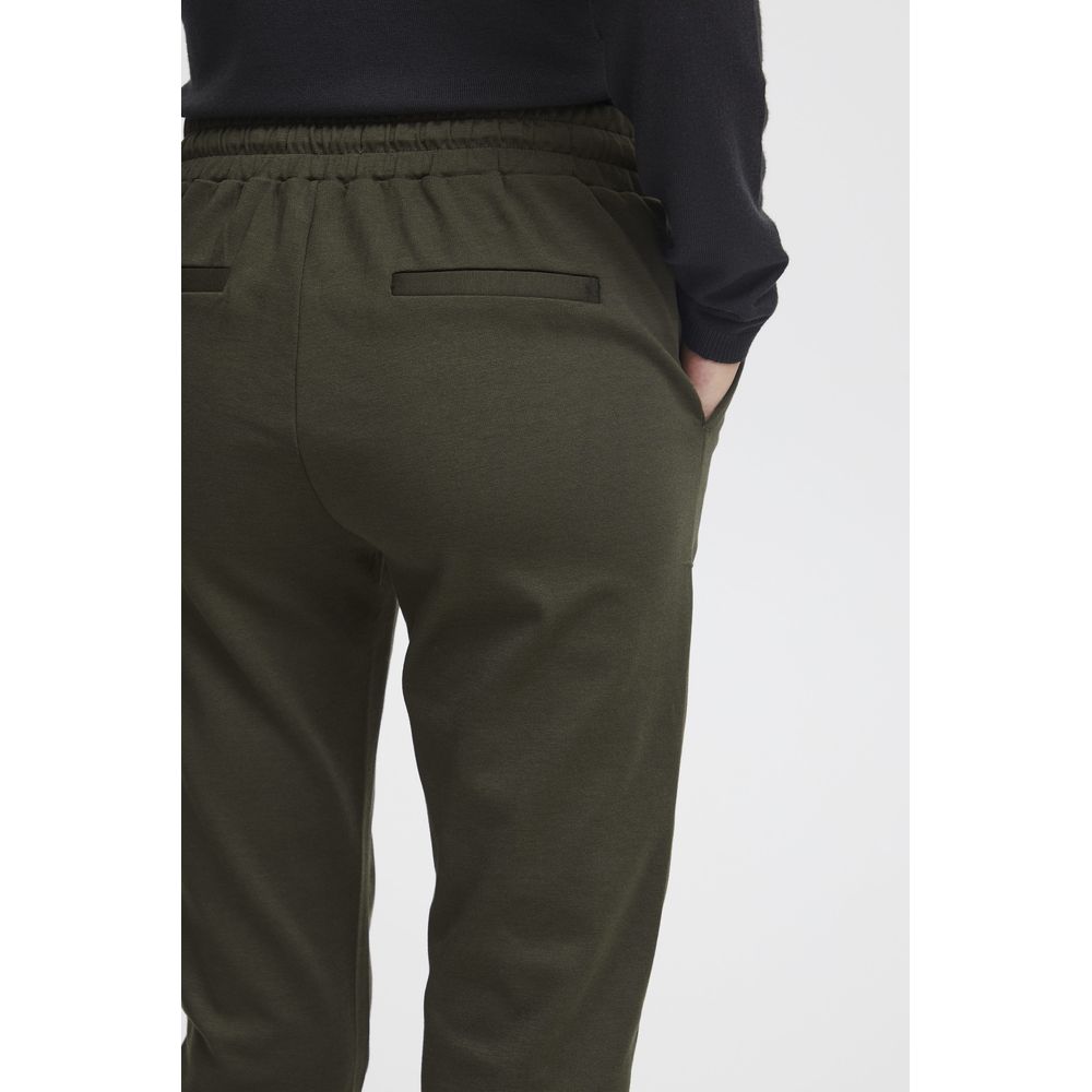 Green Polyester Casual Pants