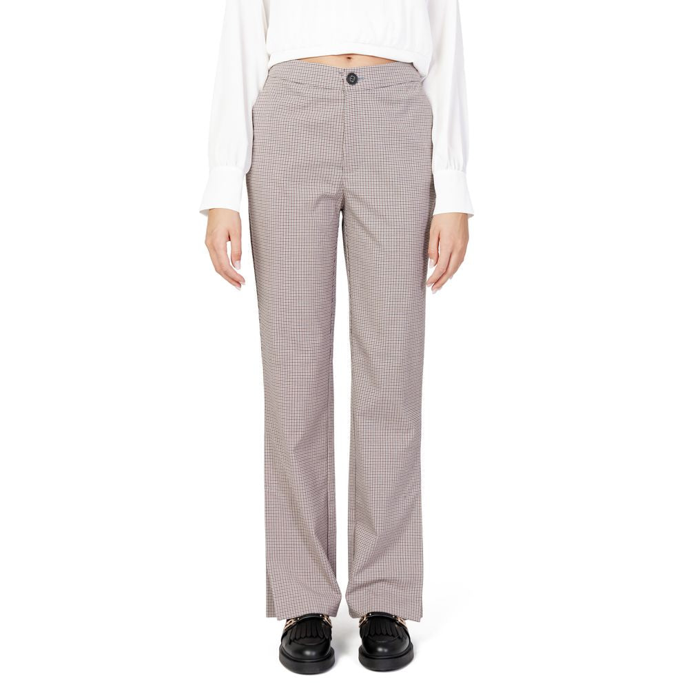 Beige Polyester Flared Pants