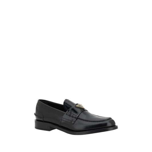 Black Leather Logo Loafers