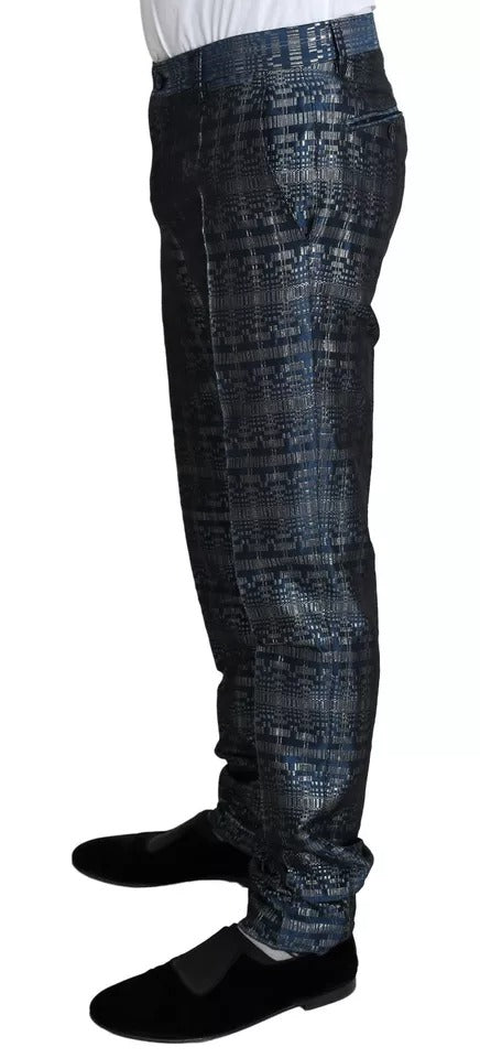 Blue Silver Shiny 2 Piece Slim GOLD Suit