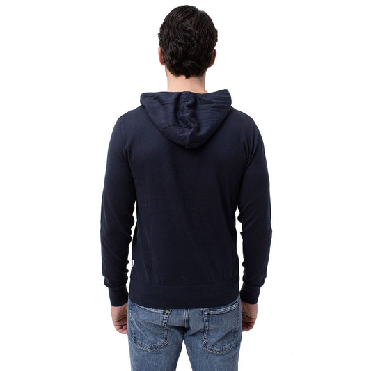 Blue Cotton Men Hoodie