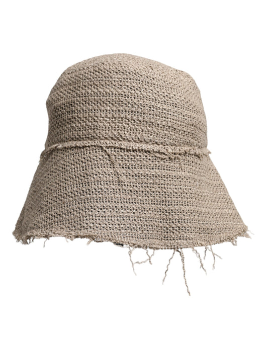 Beige Linen Wide Brim Bucket Hat