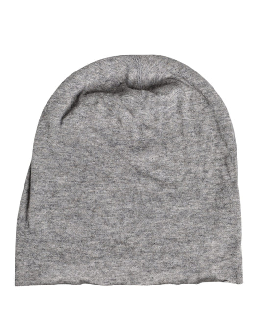 Gray Viscose Blend Knitted Beanie Cap