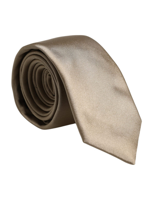 Beige Solid Silk Adjustable Necktie Tie