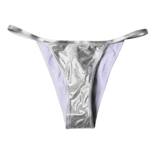 Silver Polyester Beachwear Bikini Bottom Swimwear