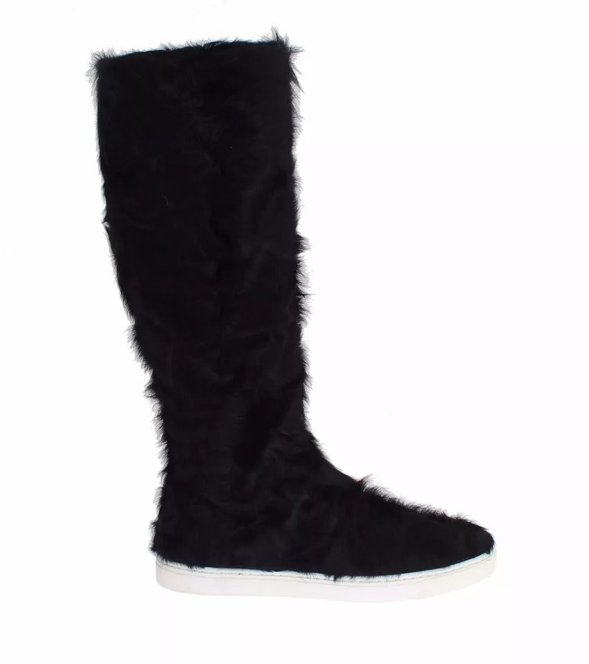 Black Xiangao Lamb Fur Leather Boots Shoes