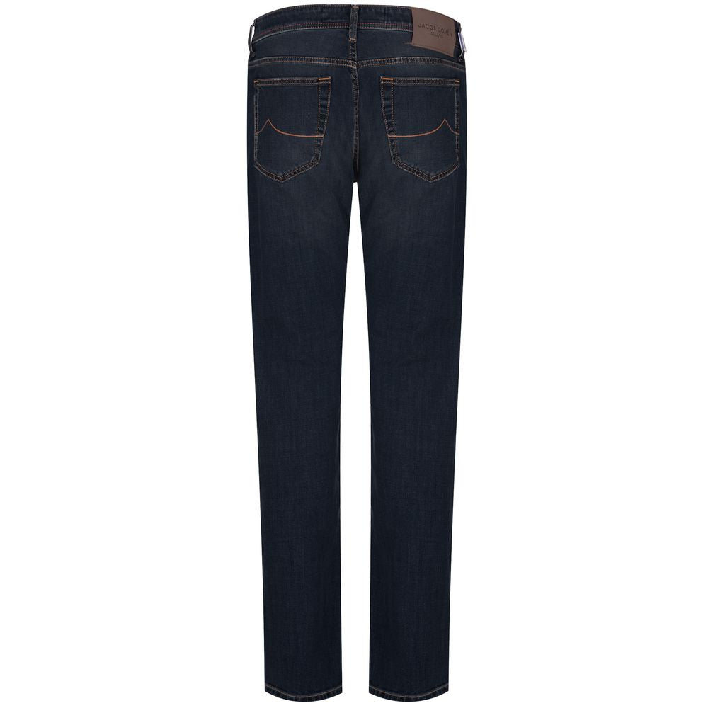 Blue Cotton Men Jeans with Orange Stitch Detail
