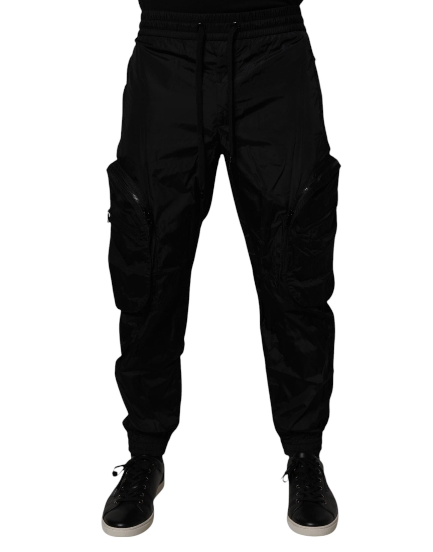 Black Nylon Cargo Jogger Men Sweatpants Pants
