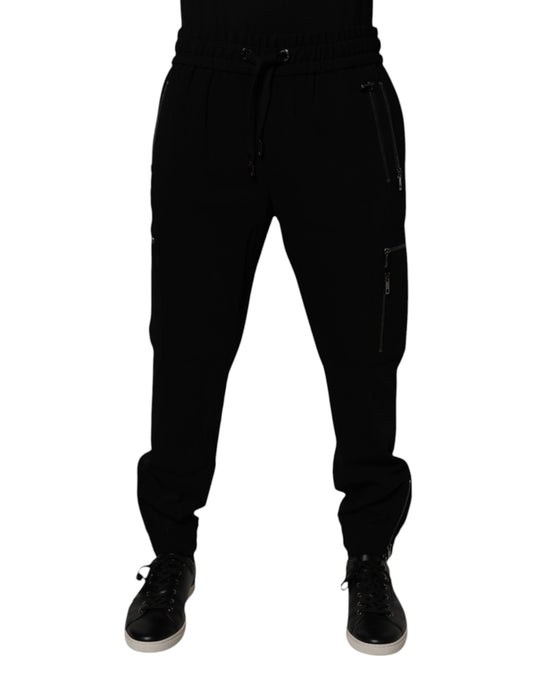 Black Wool Stretch Jogger Pants
