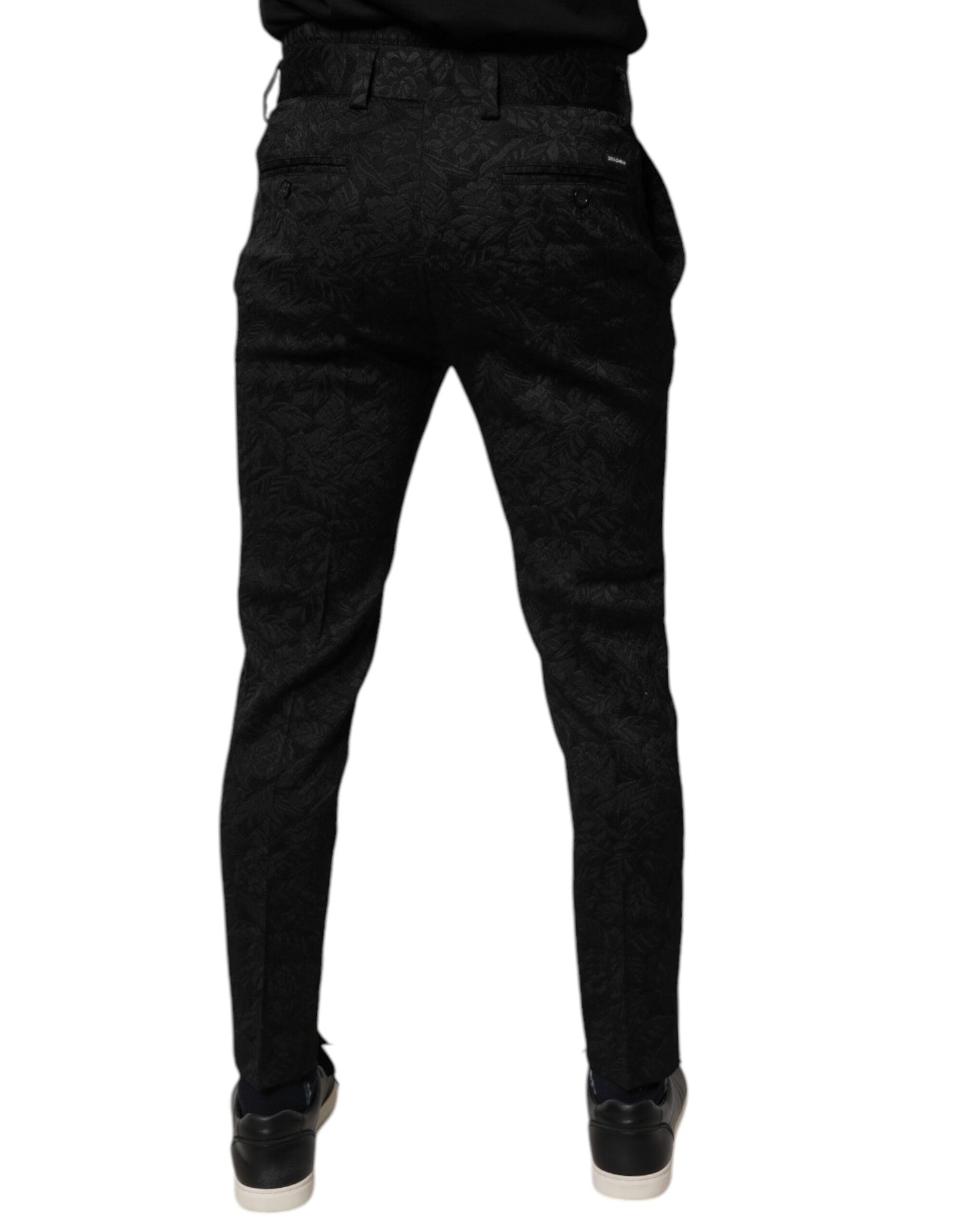 Black Brocade Polyester Skinny Dress Pants