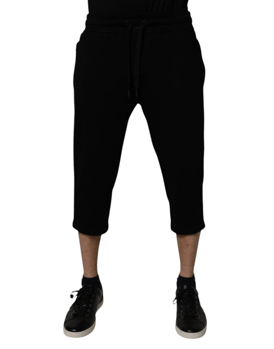 Black Cotton Blend Cropped Sweatpants Pants