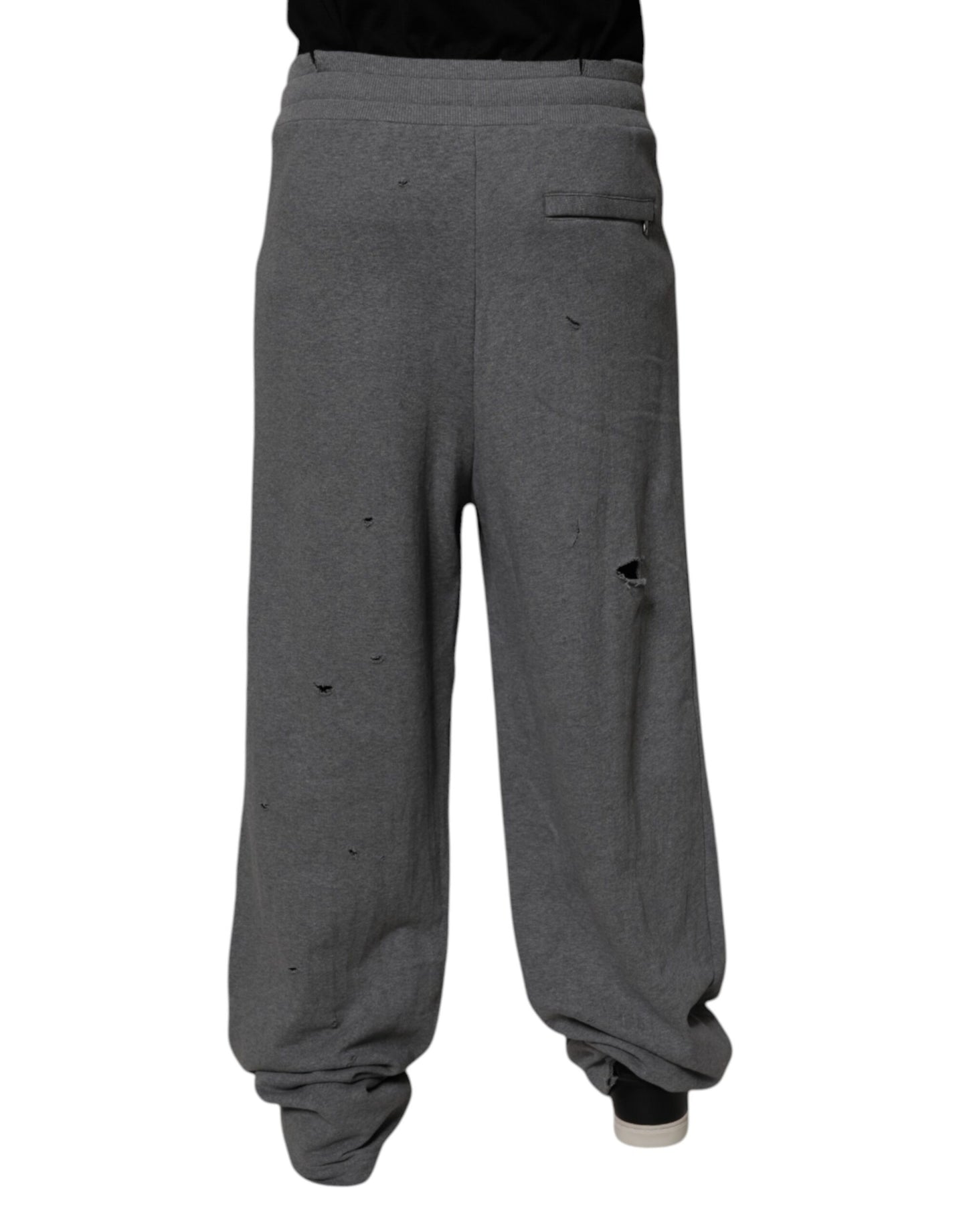 Gray Cotton RipStyle Straight Sweatpants Pants