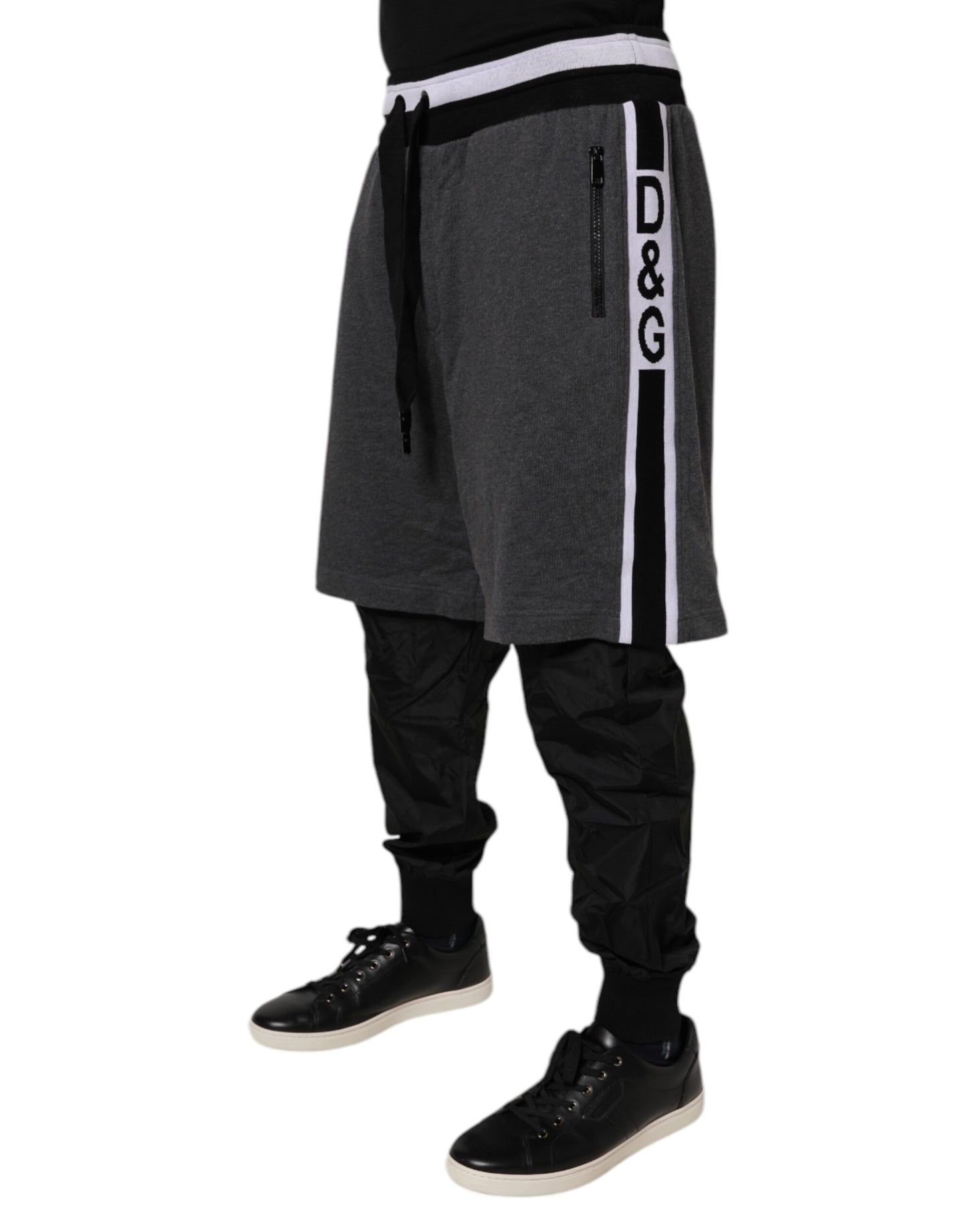 Black Gray Cotton Layered Men Sweatpants Pants