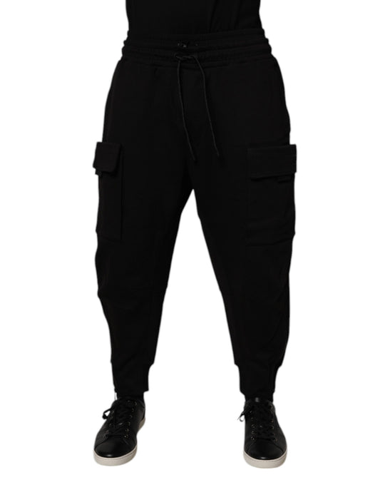 Black Cotton Men Cargo Jogger Sweatpants Pants