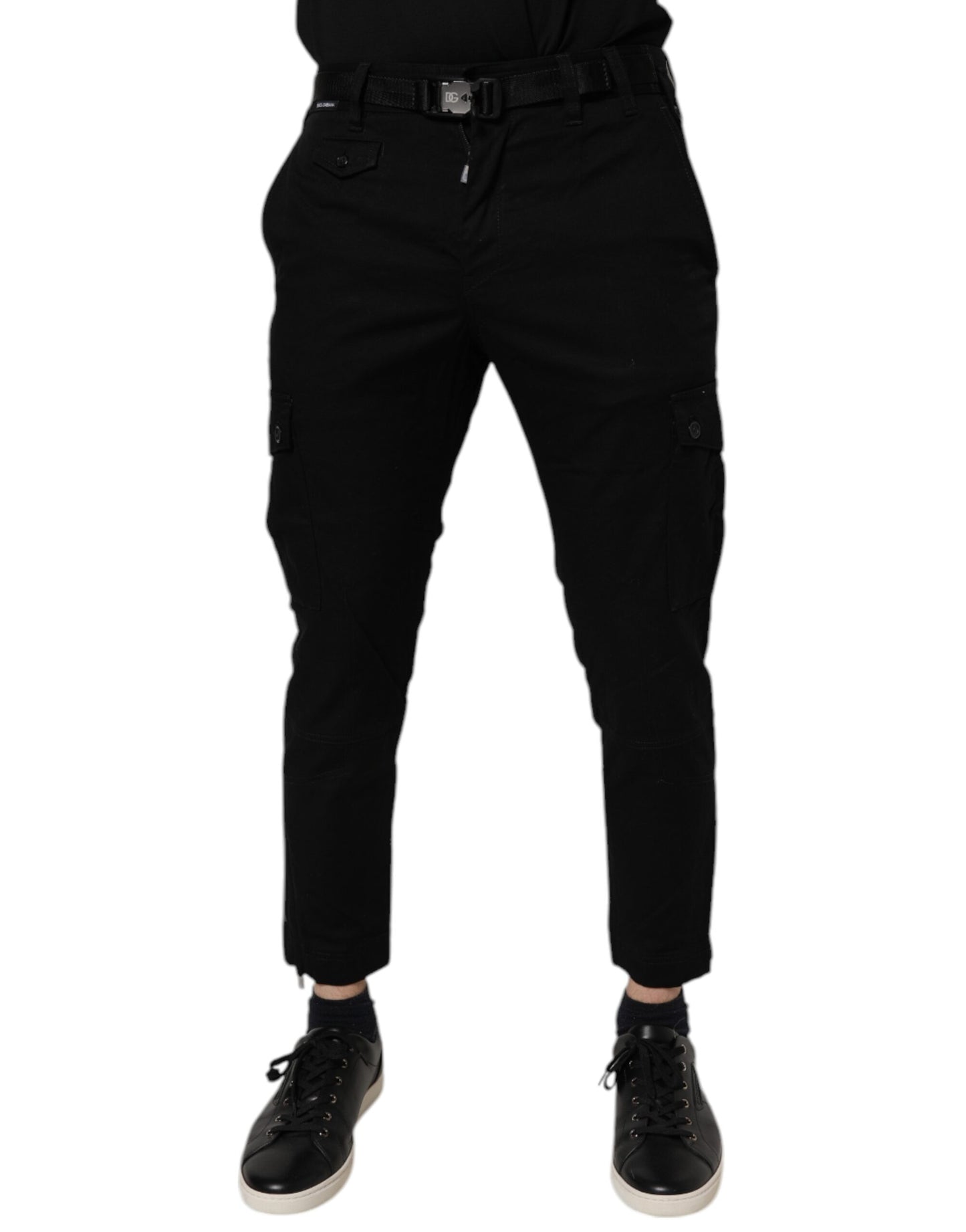 Black Cotton Stretch Skinny Cargo Denim Jeans